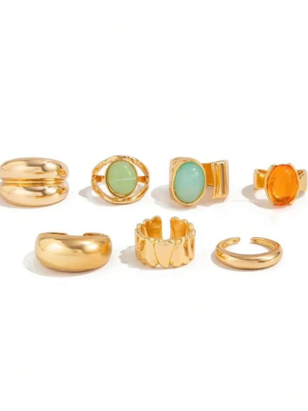 Gold  Statement Rings with Green and Orange Gemstones R800